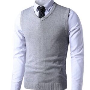 LTIFONE Men's Classic V-Neck Cotton Sweater Vest Slim Fit- Gray